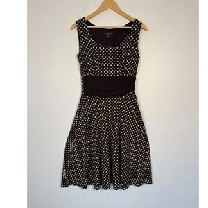 Retro Perceptions New York Womens 8 Fit Flare Dress Brown Polka Dot Ruched Waist